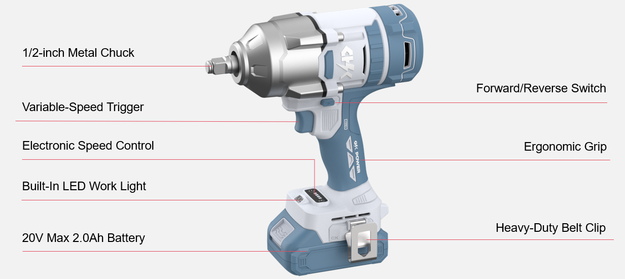 DC 20V Lithium Brushless Impact Wrench - Large